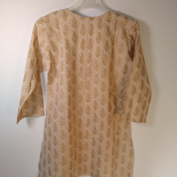 La Fille Cream and Gold Indian Tunic Kaftan Sz 32 - Picture 4 of 7